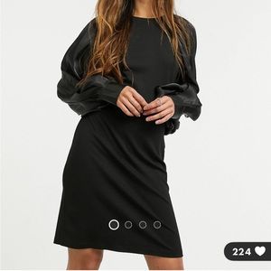 Mini dress with column sleeves in black